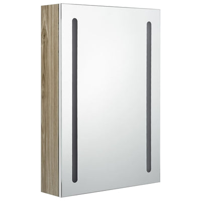 vidaXL LED Bathroom Mirror Cabinet White and Oak 50x13x70 cm