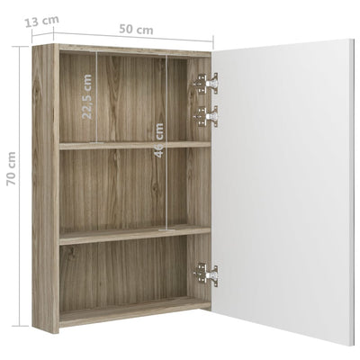 vidaXL LED Bathroom Mirror Cabinet White and Oak 50x13x70 cm