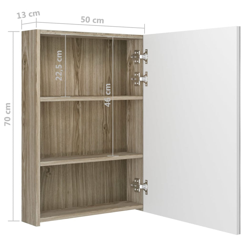 vidaXL LED Bathroom Mirror Cabinet White and Oak 50x13x70 cm