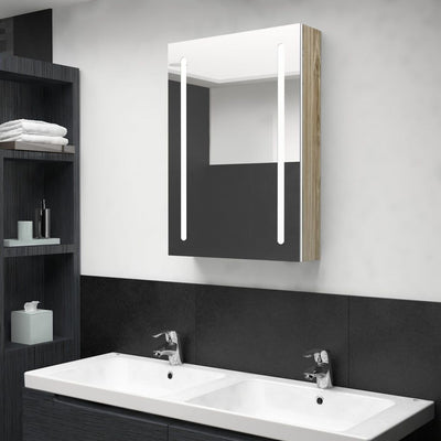 vidaXL LED Bathroom Mirror Cabinet White and Oak 50x13x70 cm