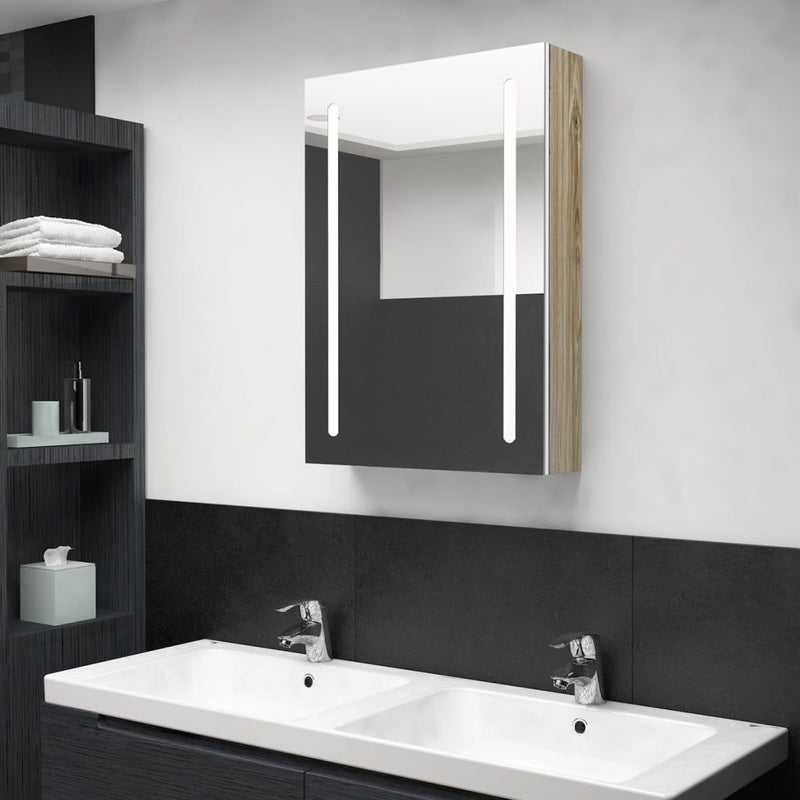 vidaXL LED Bathroom Mirror Cabinet White and Oak 50x13x70 cm