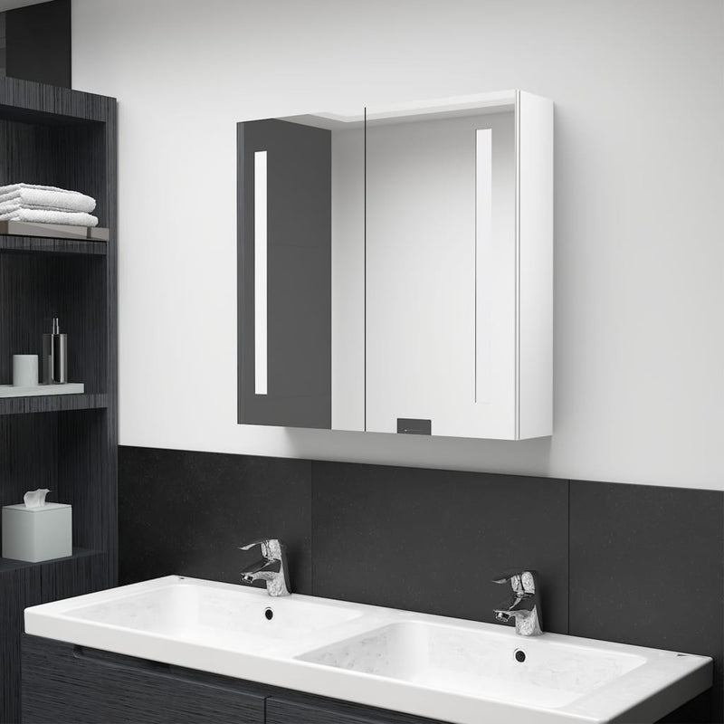vidaXL LED Bathroom Mirror Cabinet White and Oak 50x13x70 cm