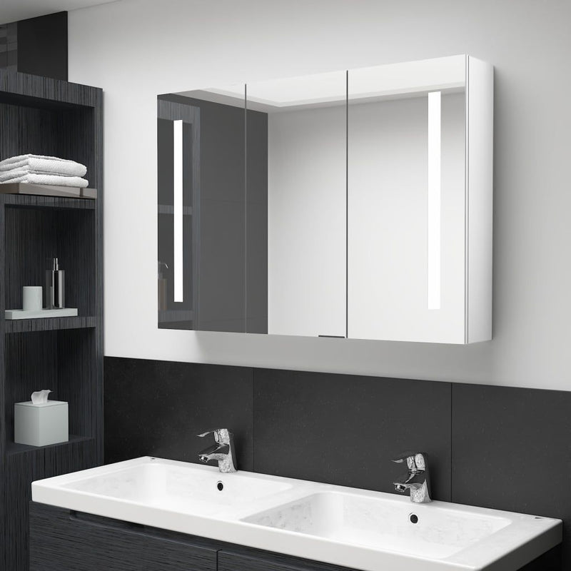 vidaXL LED Bathroom Mirror Cabinet White and Oak 50x13x70 cm