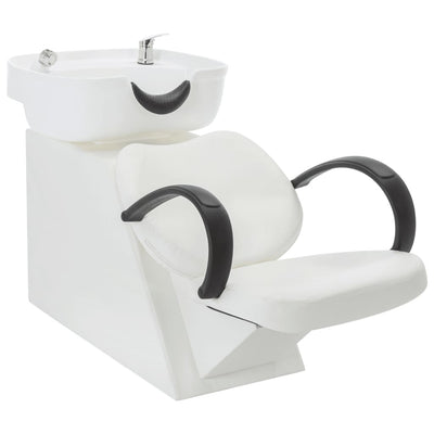 vidaXL Salon Shampoo Chair with Washbasin Black and White Faux Leather