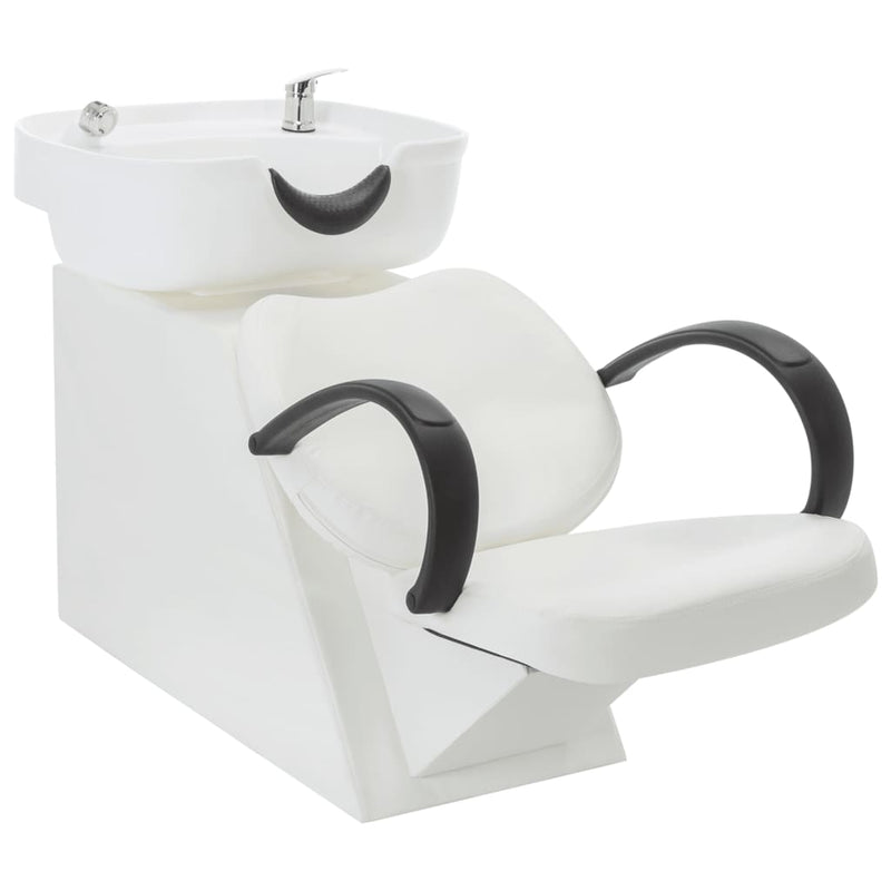 vidaXL Salon Shampoo Chair with Washbasin Black and White Faux Leather