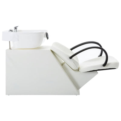 vidaXL Salon Shampoo Chair with Washbasin Black and White Faux Leather