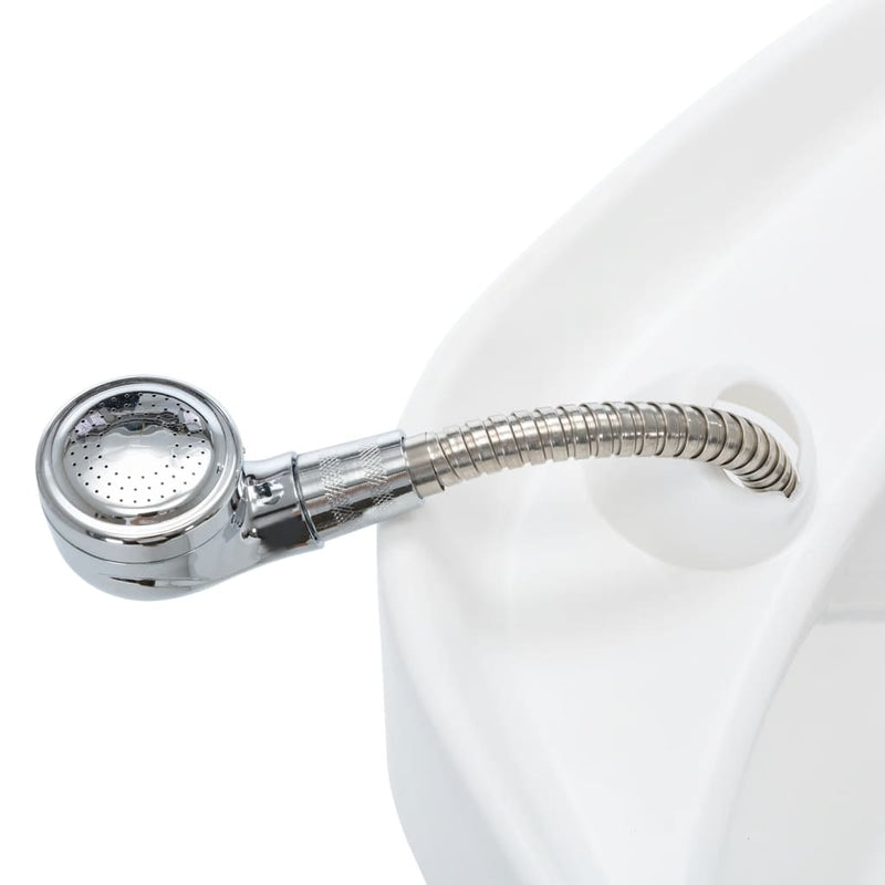 vidaXL Salon Shampoo Chair with Washbasin Black and White Faux Leather