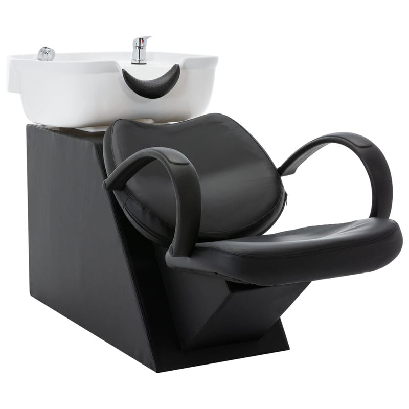 vidaXL Salon Shampoo Chair with Washbasin Black and White Faux Leather