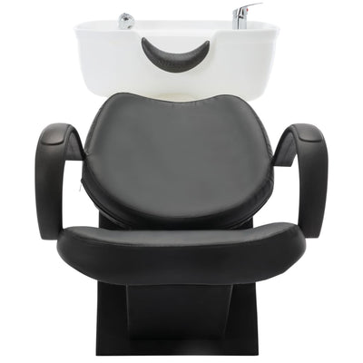 vidaXL Salon Shampoo Chair with Washbasin Black and White Faux Leather