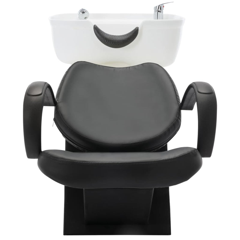 vidaXL Salon Shampoo Chair with Washbasin Black and White Faux Leather