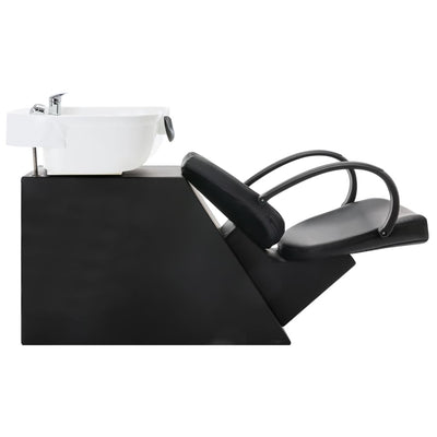vidaXL Salon Shampoo Chair with Washbasin Black and White Faux Leather