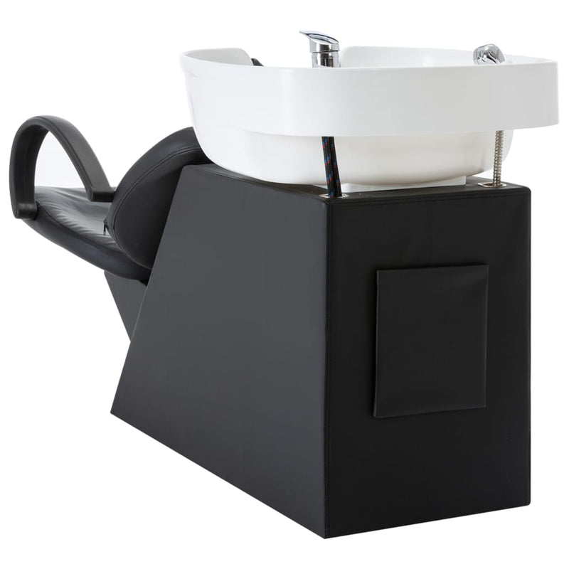 vidaXL Salon Shampoo Chair with Washbasin Black and White Faux Leather