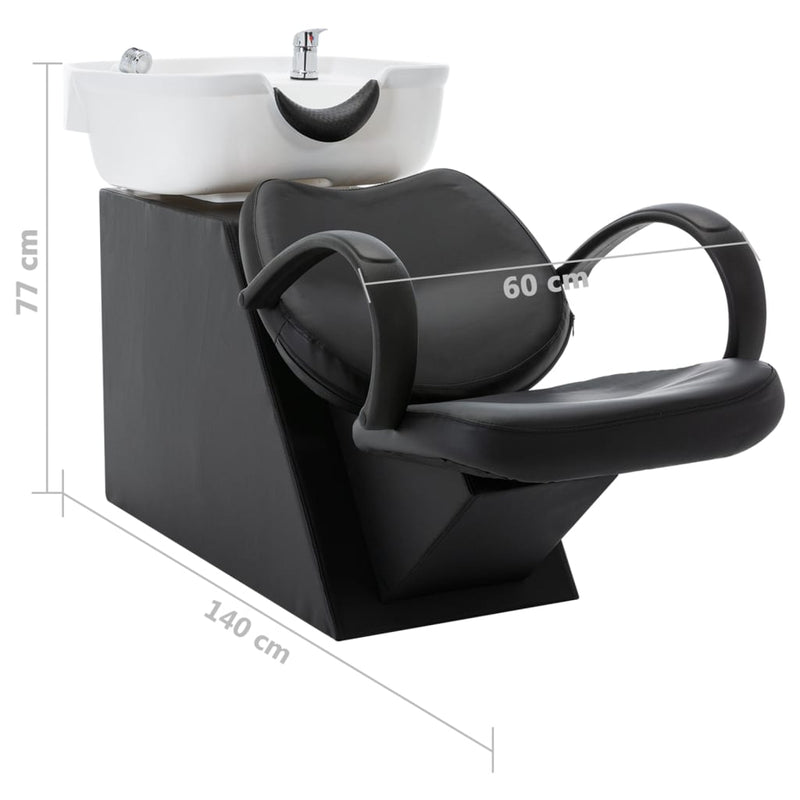 vidaXL Salon Shampoo Chair with Washbasin Black and White Faux Leather