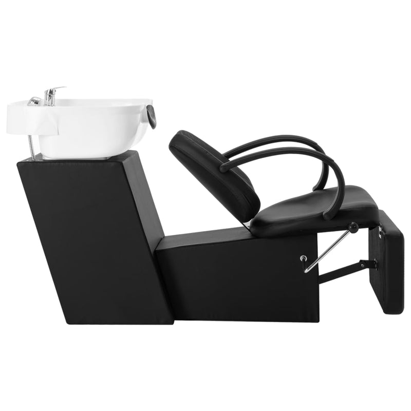 vidaXL Salon Shampoo Chair with Washbasin Black and White Faux Leather