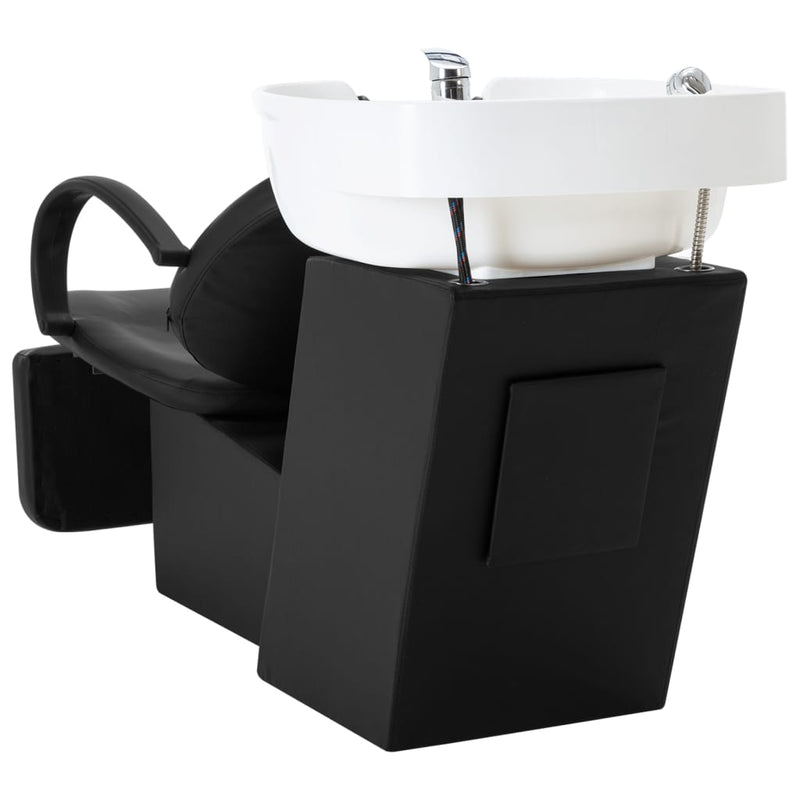 vidaXL Salon Shampoo Chair with Washbasin Black and White Faux Leather