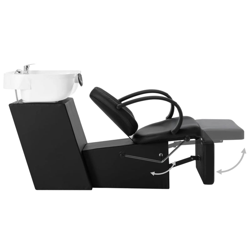 vidaXL Salon Shampoo Chair with Washbasin Black and White Faux Leather