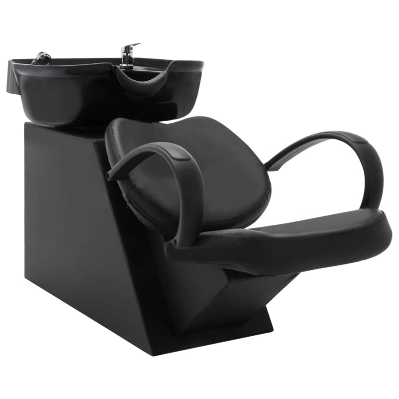 vidaXL Salon Shampoo Chair with Washbasin Black Faux Leather