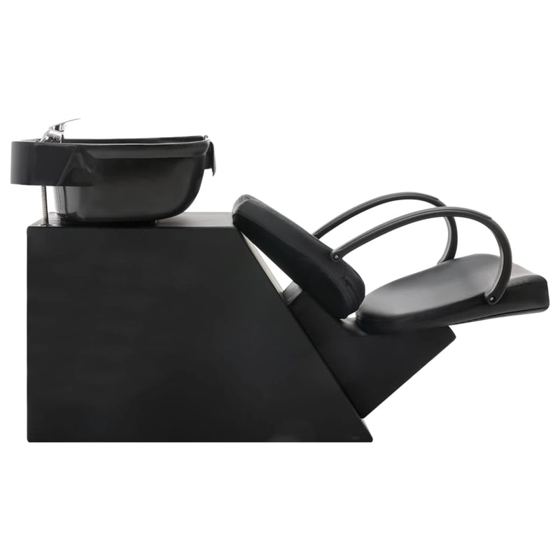 vidaXL Salon Shampoo Chair with Washbasin Black Faux Leather