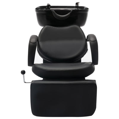 vidaXL Salon Shampoo Chair with Washbasin Black Faux Leather