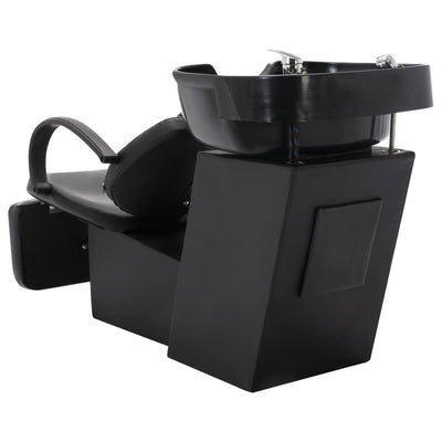 vidaXL Salon Shampoo Chair with Washbasin Black Faux Leather