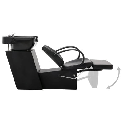 vidaXL Salon Shampoo Chair with Washbasin Black Faux Leather