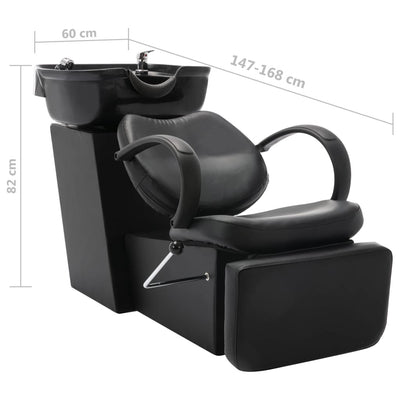 vidaXL Salon Shampoo Chair with Washbasin Black Faux Leather