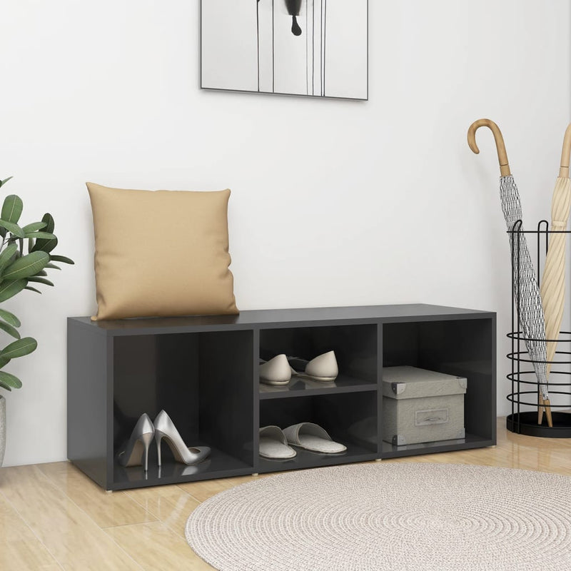vidaXL Shoe Storage Bench High Gloss Grey 105x35x35 cm Engineered Wood