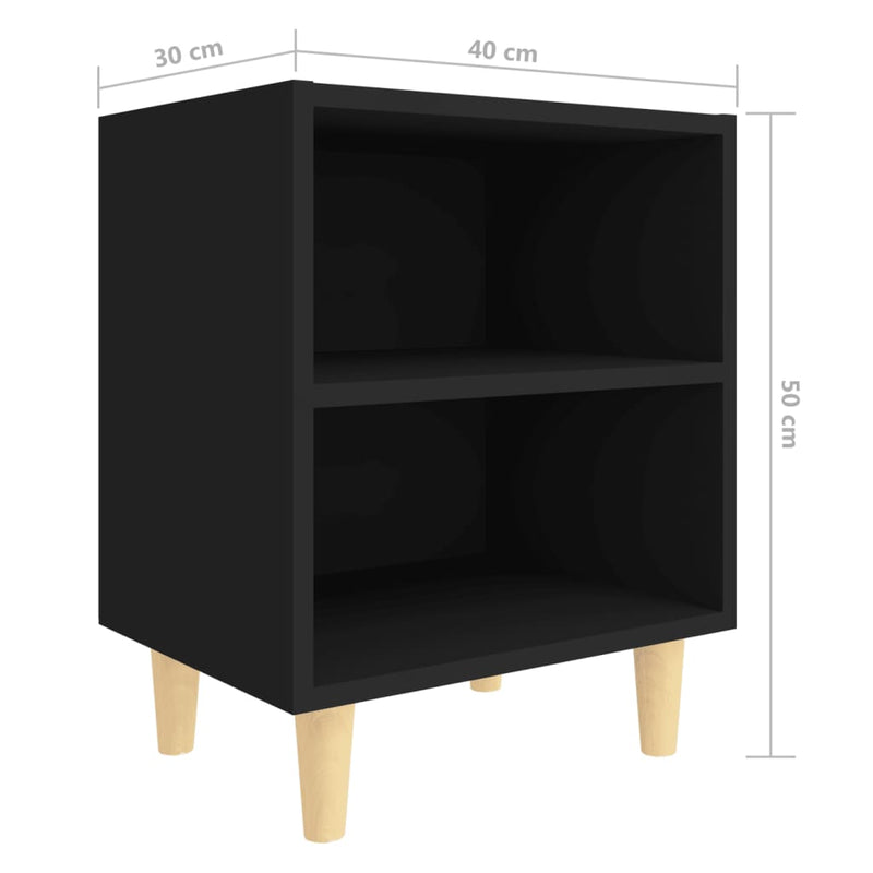 vidaXL Bed Cabinet with Solid Wood Legs Black 40x30x50 cm