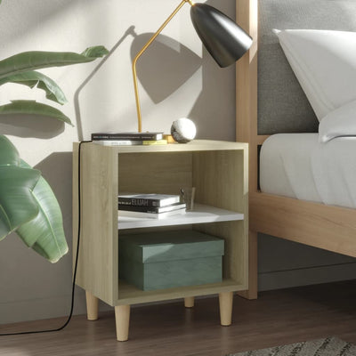 vidaXL Bed Cabinet with Solid Wood Legs Black 40x30x50 cm