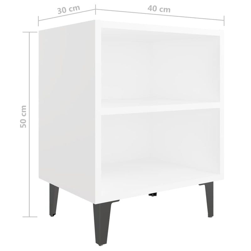 vidaXL Bed Cabinet with Metal Legs Sonoma Oak and White 40x30x50 cm