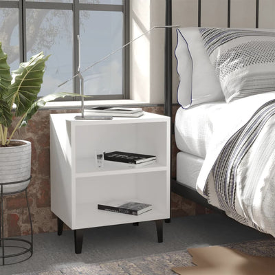 vidaXL Bed Cabinet with Metal Legs Sonoma Oak and White 40x30x50 cm