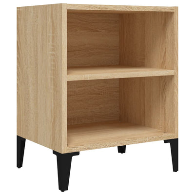 vidaXL Bed Cabinet with Metal Legs Sonoma Oak and White 40x30x50 cm