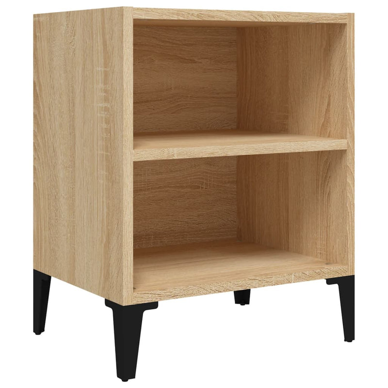 vidaXL Bed Cabinet with Metal Legs Sonoma Oak and White 40x30x50 cm
