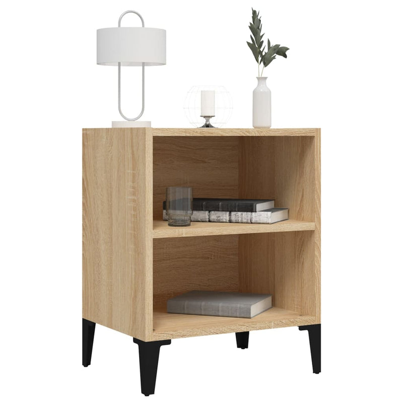 vidaXL Bed Cabinet with Metal Legs Sonoma Oak and White 40x30x50 cm
