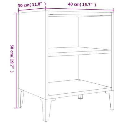 vidaXL Bed Cabinet with Metal Legs Sonoma Oak and White 40x30x50 cm