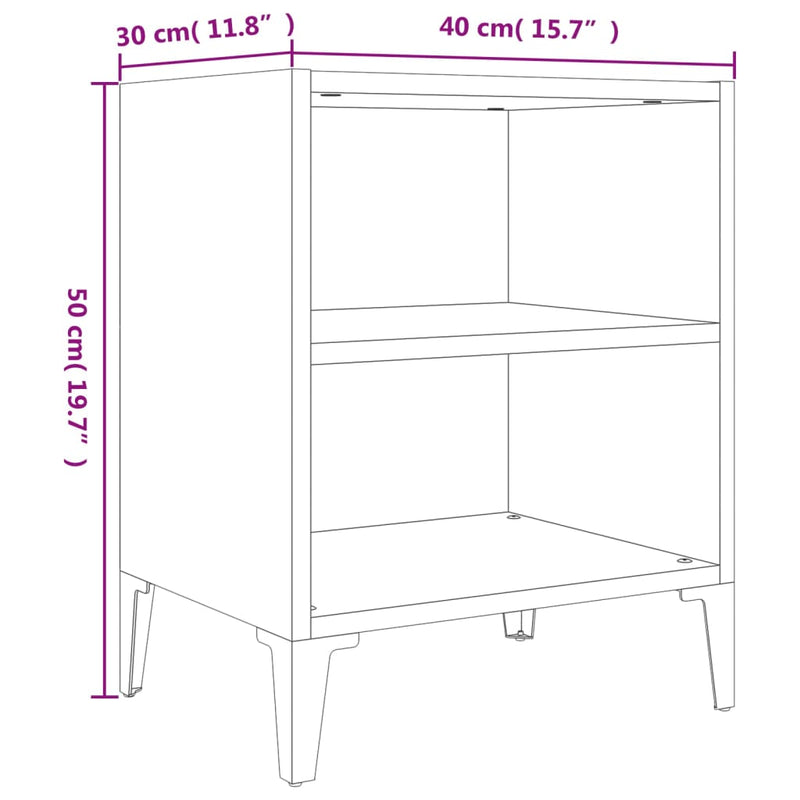 vidaXL Bed Cabinet with Metal Legs Sonoma Oak and White 40x30x50 cm
