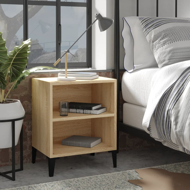 vidaXL Bed Cabinet with Metal Legs Sonoma Oak and White 40x30x50 cm