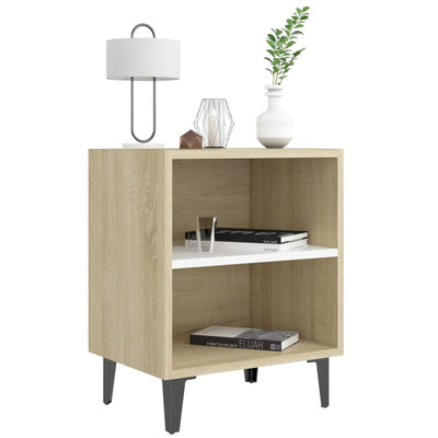 vidaXL Bed Cabinet with Metal Legs Sonoma Oak and White 40x30x50 cm