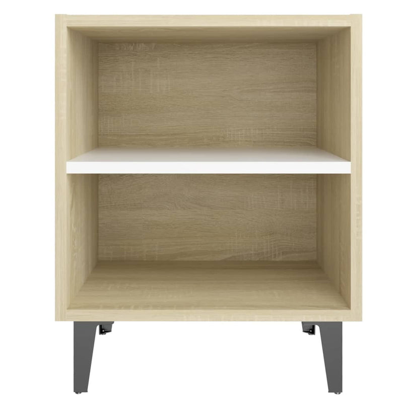 vidaXL Bed Cabinet with Metal Legs Sonoma Oak and White 40x30x50 cm