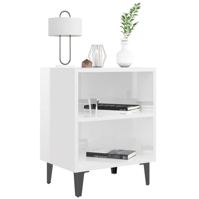vidaXL Bed Cabinet with Metal Legs Sonoma Oak and White 40x30x50 cm