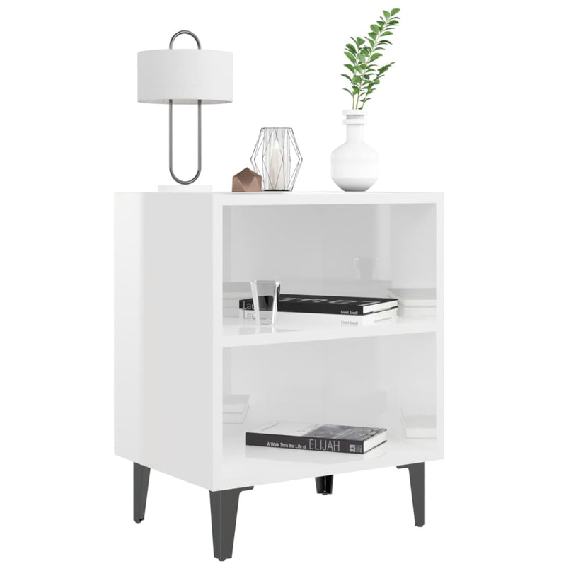 vidaXL Bed Cabinet with Metal Legs Sonoma Oak and White 40x30x50 cm