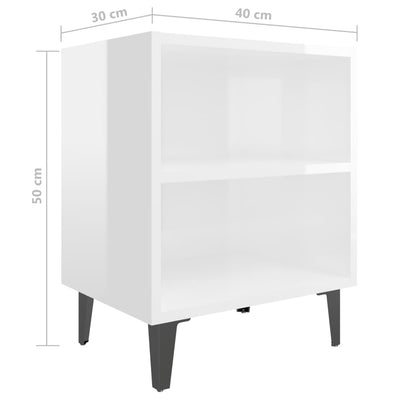 vidaXL Bed Cabinet with Metal Legs Sonoma Oak and White 40x30x50 cm