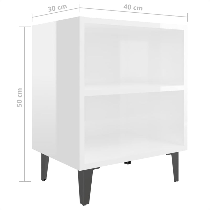 vidaXL Bed Cabinet with Metal Legs Sonoma Oak and White 40x30x50 cm
