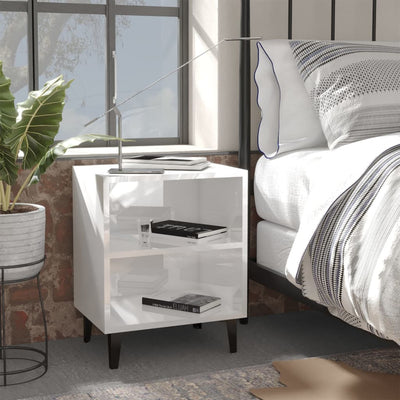 vidaXL Bed Cabinet with Metal Legs Sonoma Oak and White 40x30x50 cm