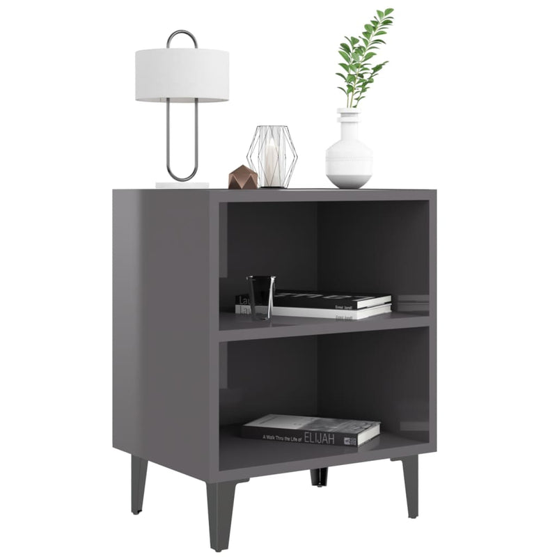 vidaXL Bed Cabinet with Metal Legs Sonoma Oak and White 40x30x50 cm