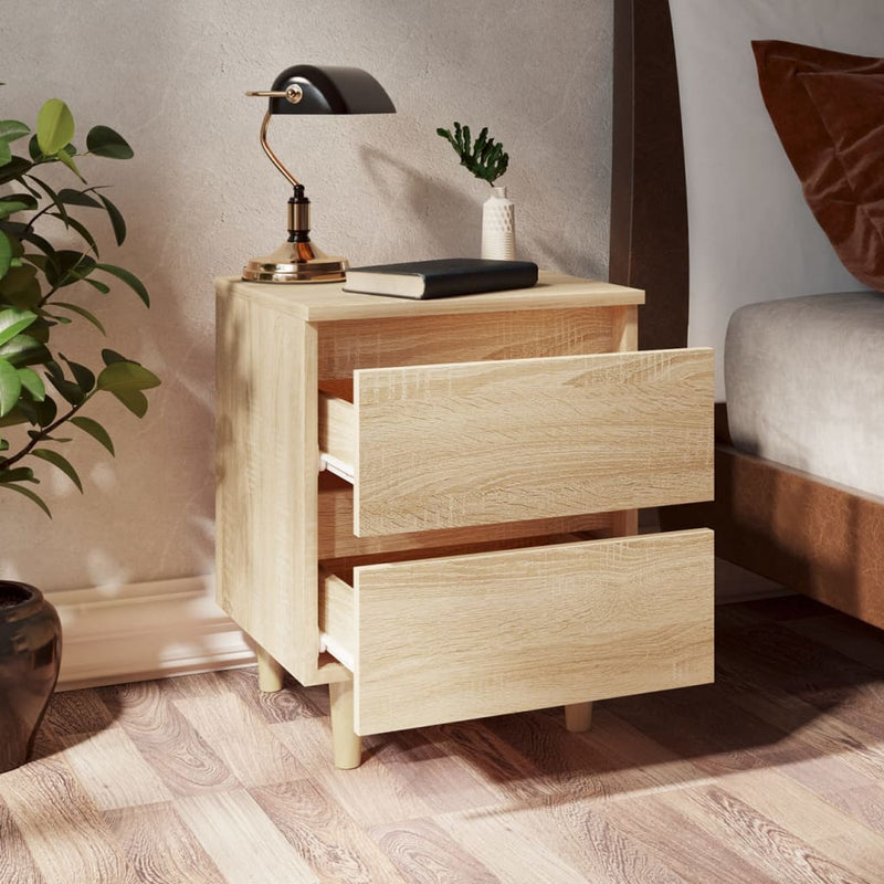 vidaXL Bed Cabinet with Solid Pinewood Legs Sonoma Oak 40x35x50 cm