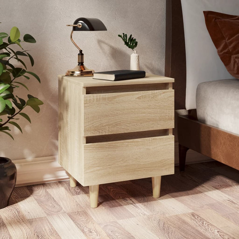 vidaXL Bed Cabinet with Solid Pinewood Legs Sonoma Oak 40x35x50 cm