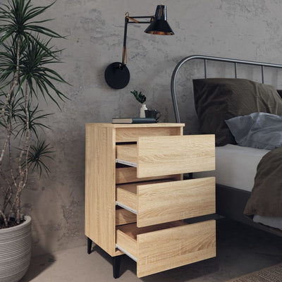 vidaXL Bed Cabinet with Metal Legs Sonoma Oak 40x35x69 cm