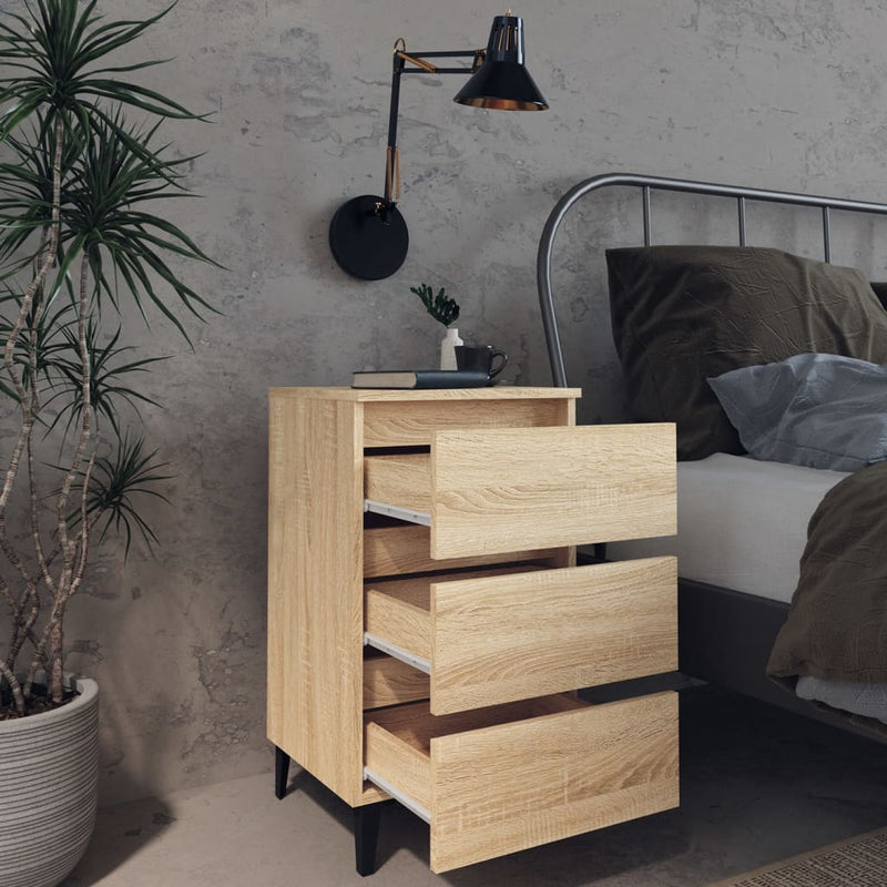 vidaXL Bed Cabinet with Metal Legs Sonoma Oak 40x35x69 cm