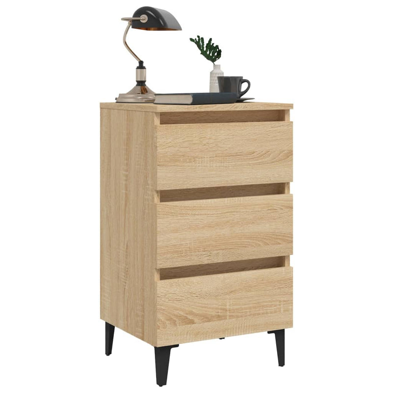 vidaXL Bed Cabinet with Metal Legs Sonoma Oak 40x35x69 cm